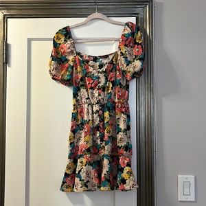 Zara floral print silk/satin mini dress
